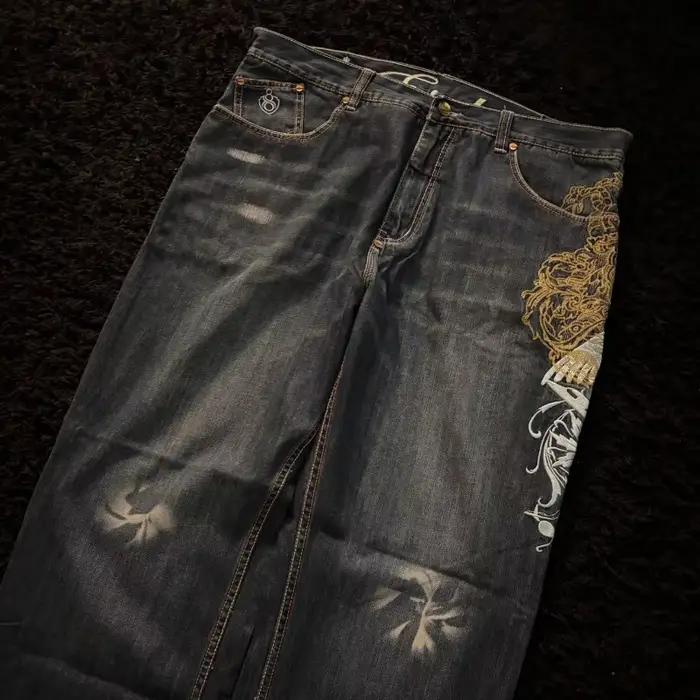 Jean Baggy brodé pour hommes, nouvelle mode américaine, motif surdimensionné, Y2K, gothique, Harajuk