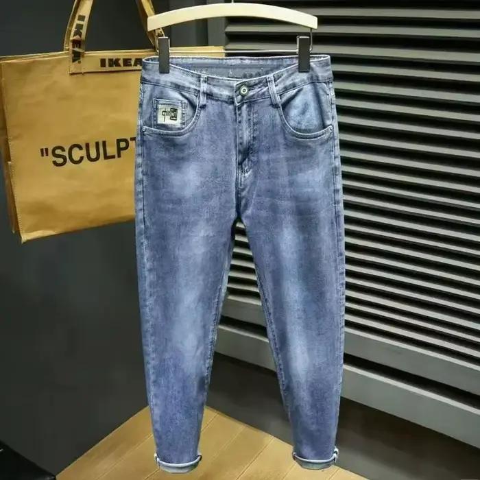 Jeans slim fit stretch noirs pour hommes, pantalon en denim délavé décontracté
