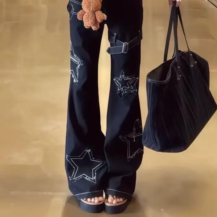 Jean brodé étoile rétro Hot Girl, Style d'automne pour femmes, coupe Slim, polyvalent, défilé, panta