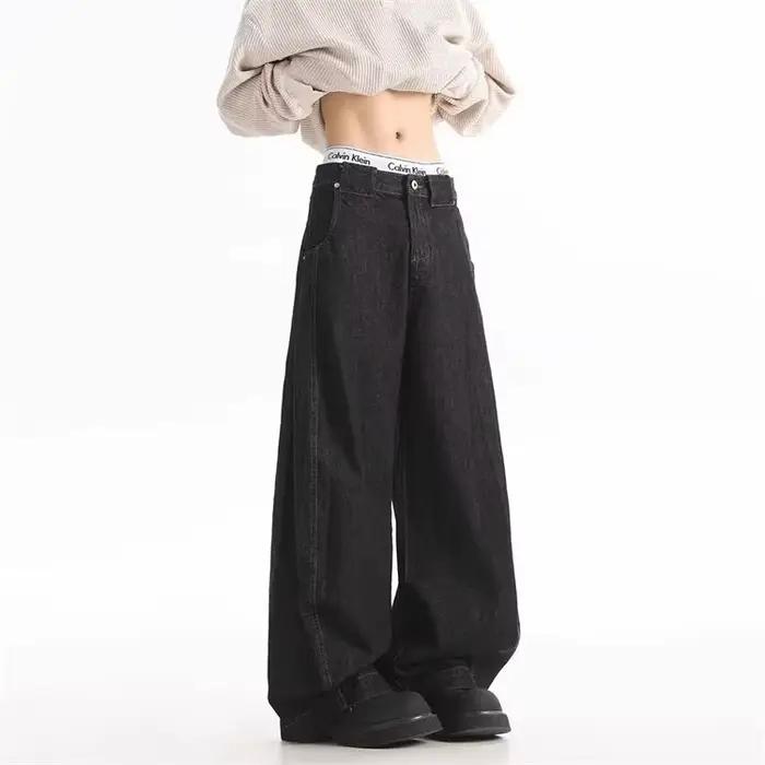 Jean noir large pour homme – Nouvelle collection 2026 – Coupe décontractée rétro – Pantalon long déc