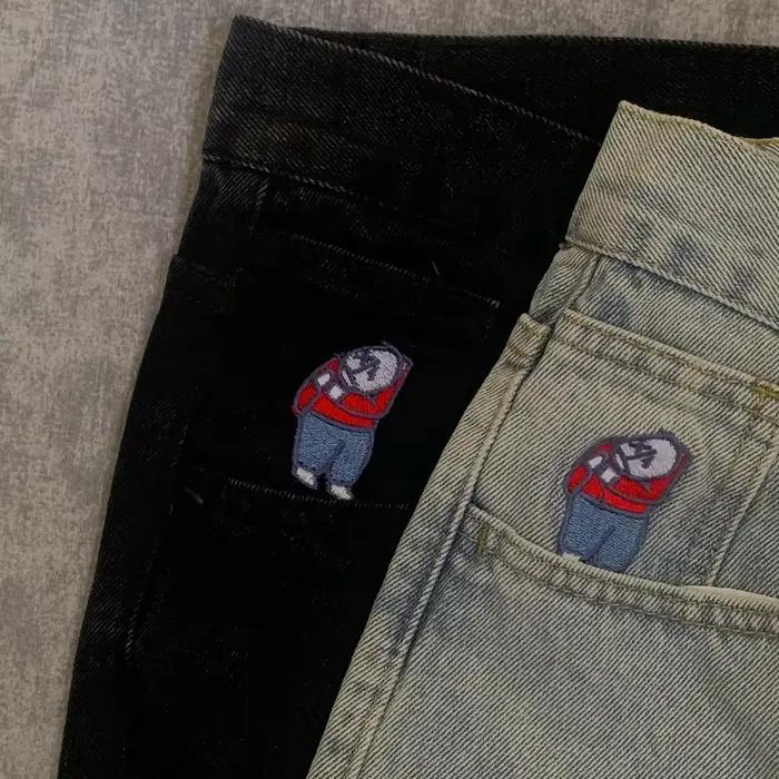 Y2K broderie Baggy garçon jean femmes Streetwear gothique dessin animé bleu jean droit rétro Punk Ro