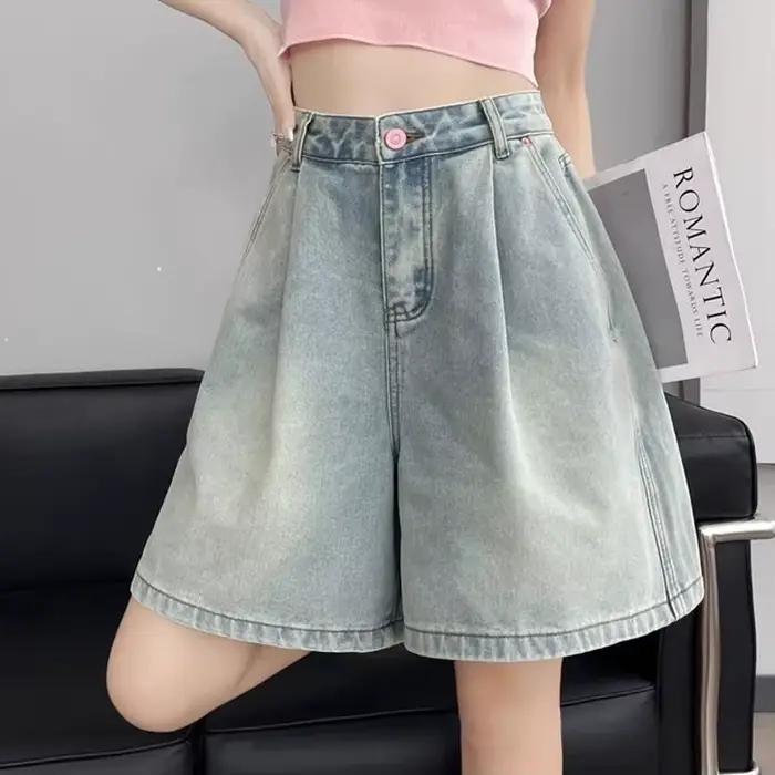 Shorts en jean rétro polyvalents 2026 – Nouveauté été taille haute coupe ample jambe large cinq-quar