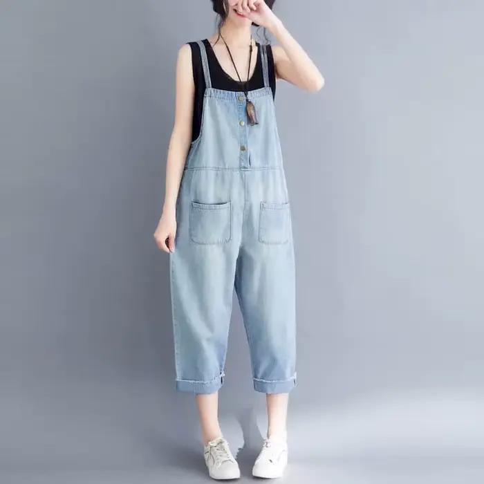 Combinaisons en jean pour femmes, style Harajuku, sans manches, pantalon droit, tenues une pièce, pa