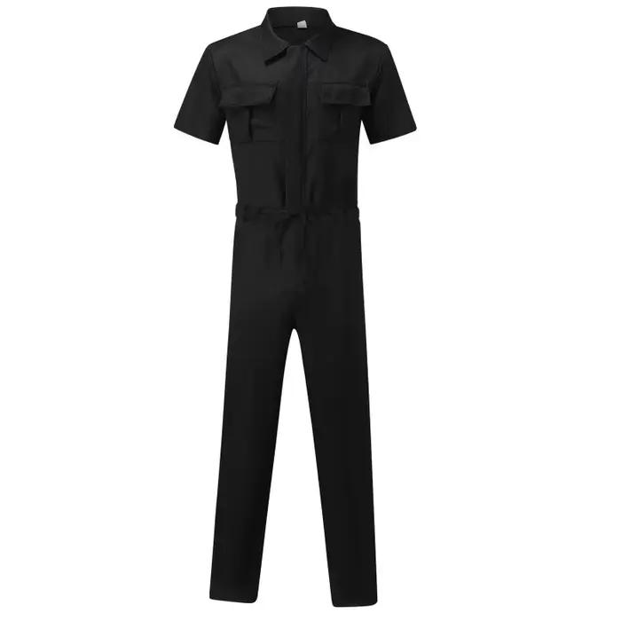 Salopette homme décontracté Streetwear poche couleur unie manches courtes + pantalon combinaison mod