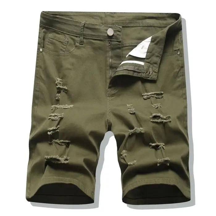 Short homme trou jean Streetwear taille moyenne lavé poches en détresse longueur genou Vintage déchi