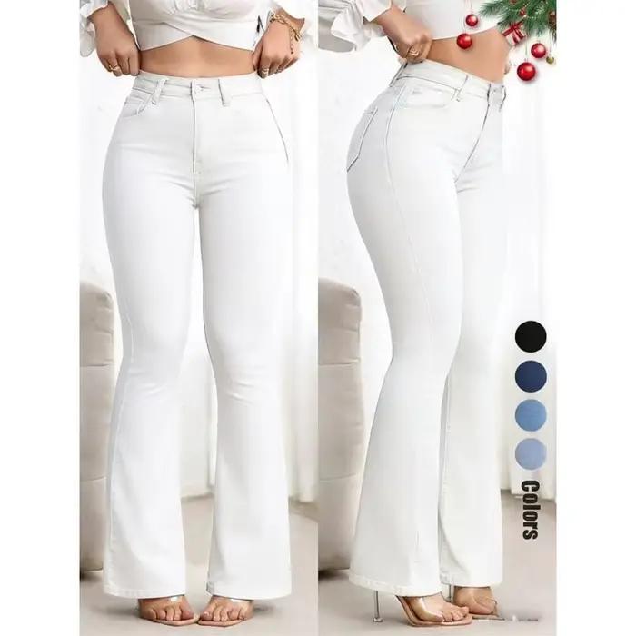 Jean évasé taille haute élastique pour femme, effet amincissant et rehausseur de fesses, confortable