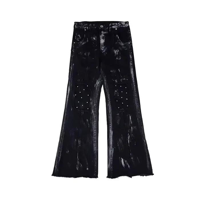 Jean délavé pour hommes, pantalon décontracté à rivets de couleur contrastée, Streetwear d'automne,