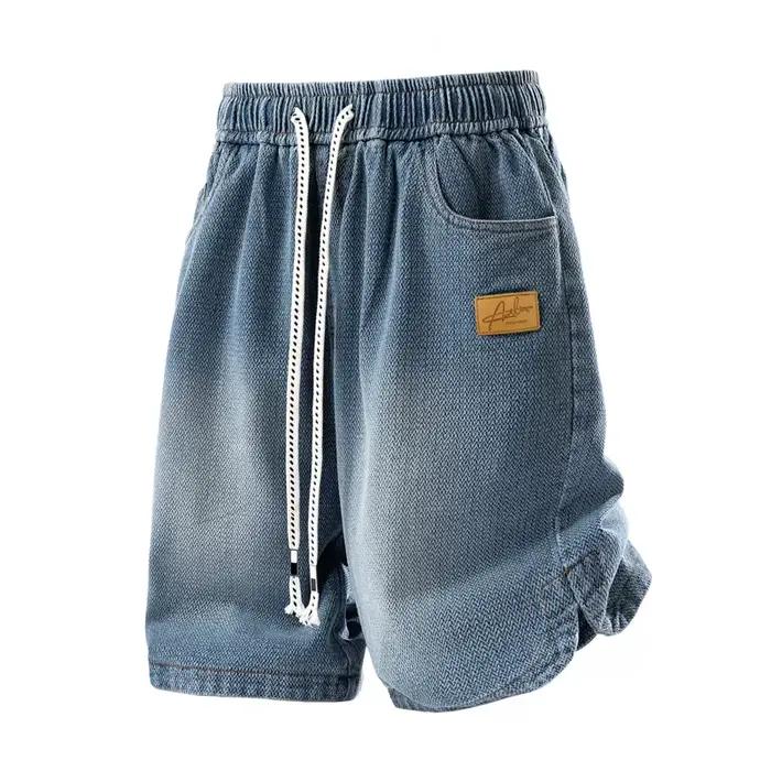 Shorts en jean grande taille pour hommes L-8XL, mélange de coton, cordon élastique, coupe ample, ble