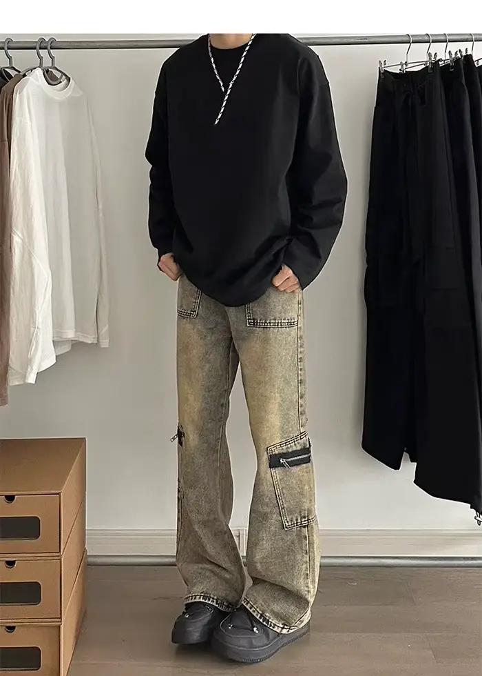 Jean rétro américain pour hommes, pantalon en Denim, ample, jambes larges, coupe Bootcut, grand, jau