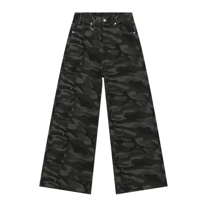 IEFB-Jeans en denim délavé pour hommes, pantalon à jambes larges, design d'anneau en métal, document