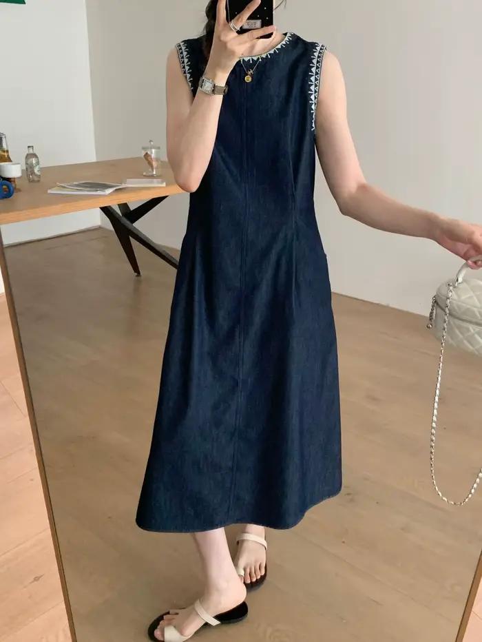 Robe en jean sans manches pour femme, nouvelle collection été 2026, style rétro