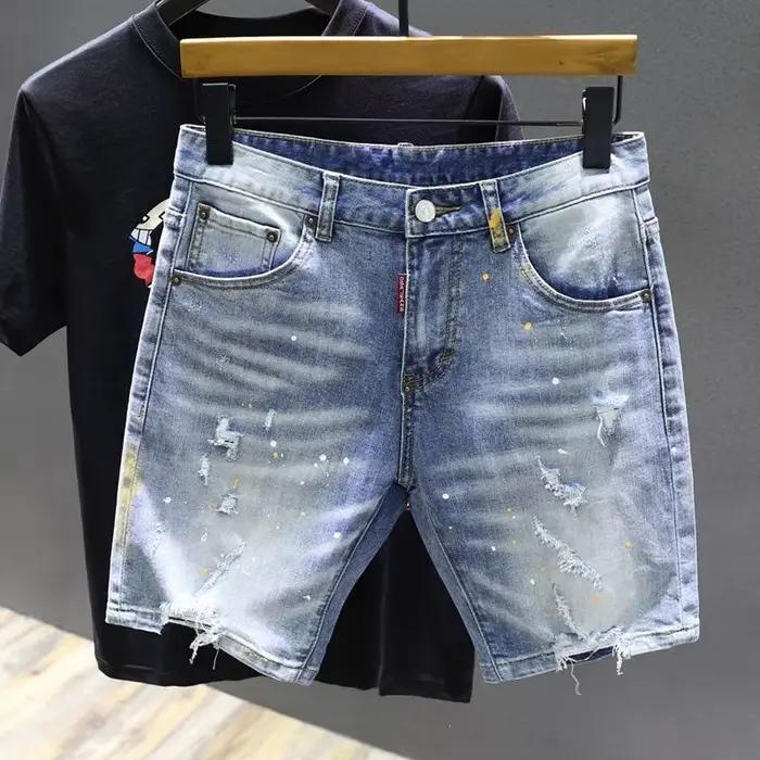 Nouveaux shorts en jean pour hommes, coupe droite, longueur cinq-quarts, délavage clair, style estiv