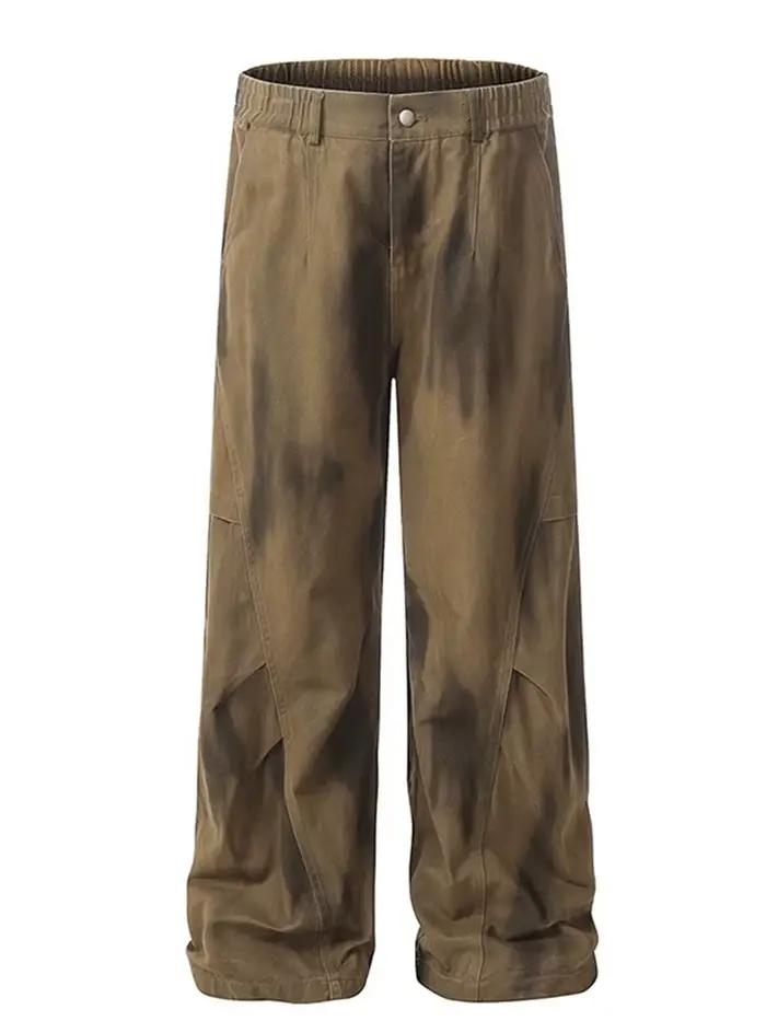 2025 nouveaux hommes plissé en détresse rétro droit Jean haute rue mode Baggy Cargo Denim pantalon Y