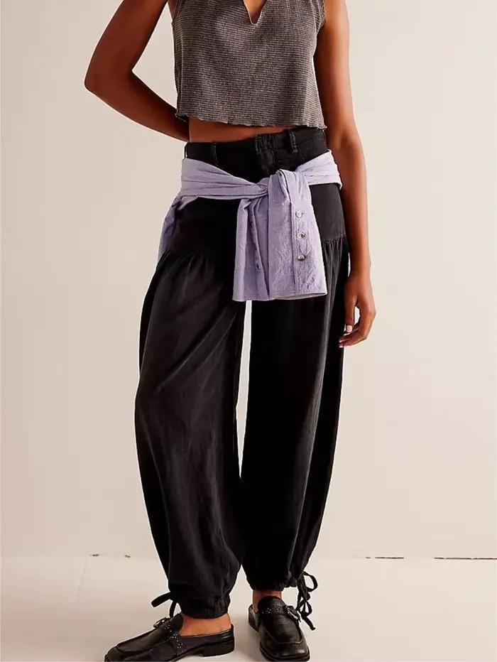 Jean plissé à poches larges pour femmes, pantalon décontracté en coton et Denim, ample, style Boho,