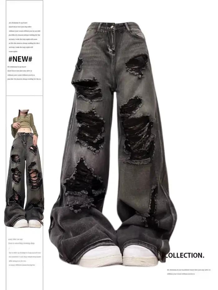 Jean Déchiré pour Femme, Baggy Vintage, Streetwear Esthétique, Pantalon Cowboy, Harajuku, Denim Surd