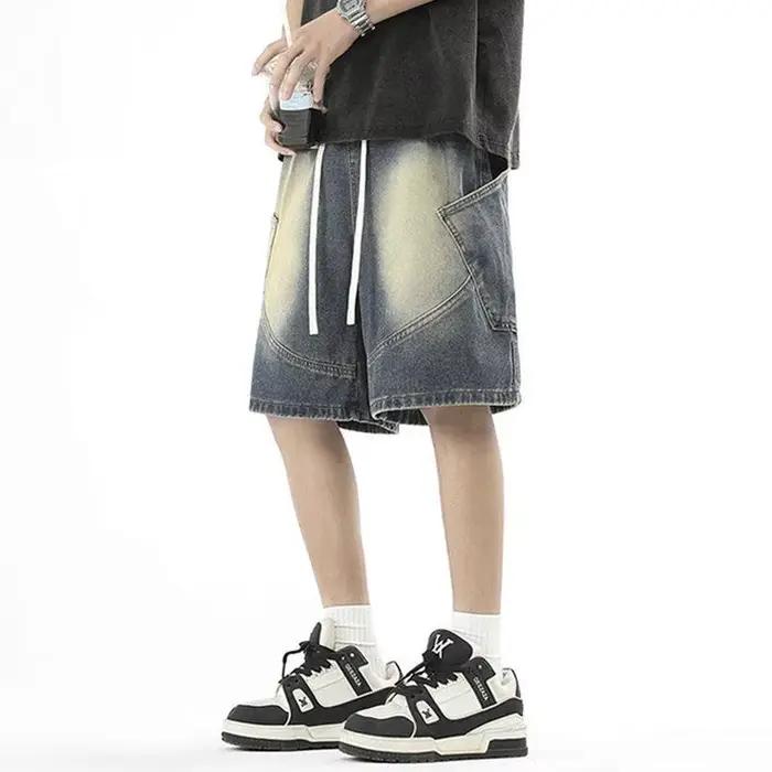 Short en Denim bleu de rue pour hommes, taille haute, cordon élastique, à la mode, décontracté, pant