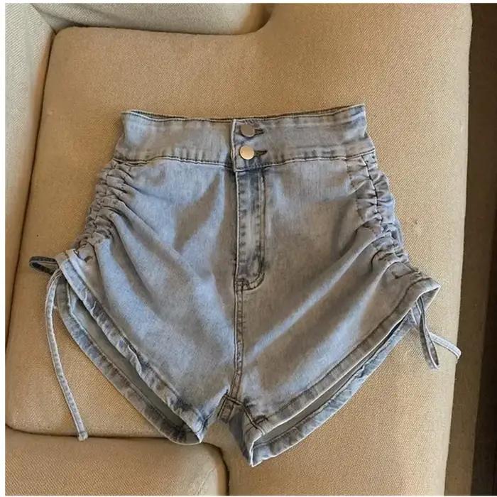 Jean amincissant taille haute pour femmes, short à cordon de serrage, Style européen, printemps été,