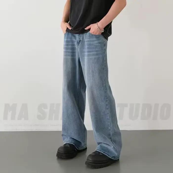 Printemps automne hommes nouveau Denim pantalon vieux bleu lavé Jeans décontractés vêtement pour hom