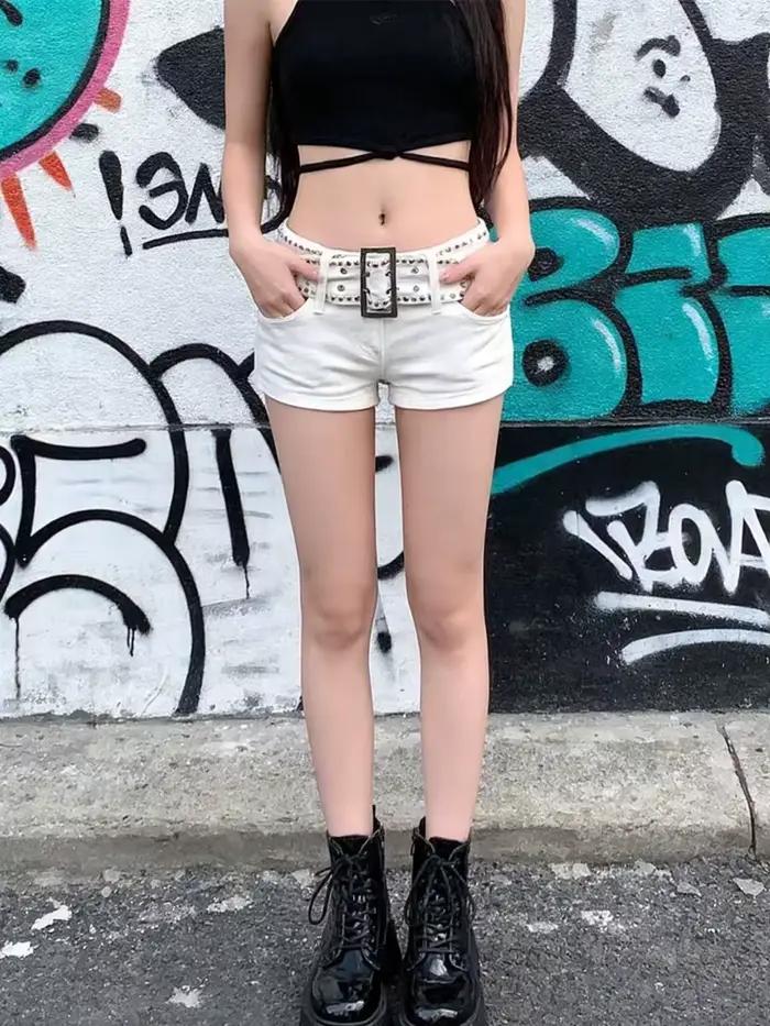 Short en Denim blanc pour femmes Y2k, pantalon court, Harajuku, esthétique, Vintage, taille basse, C