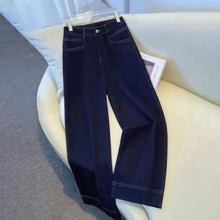 Jean large en denim pour femme, coupe ample rétro, taille haute, style pattes de cheval, collection