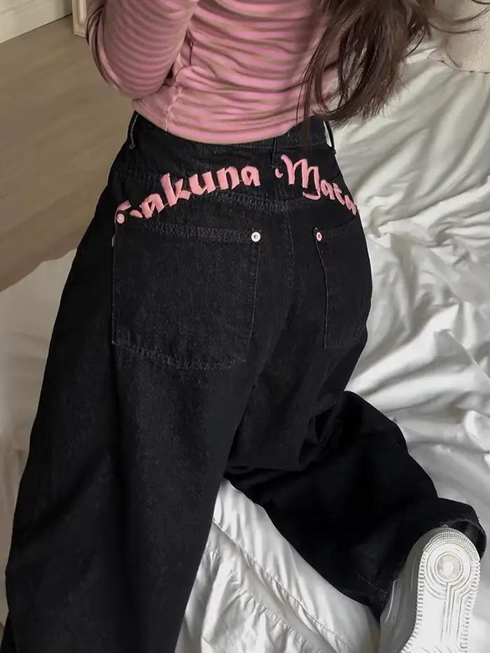 Jean imprimé avec lettres brodées pour femmes, nouveau Style, doux, Cool, épicé, taille haute, panta