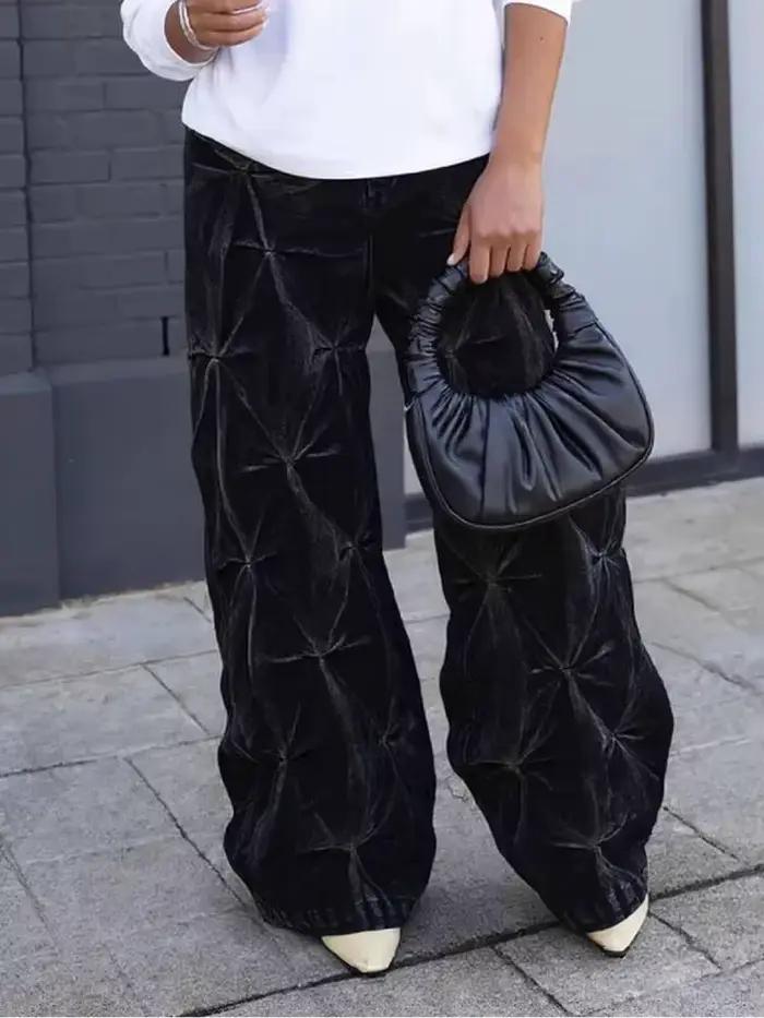 SHENGPALAE Jean en denim délavé plissé déstructuré style européen et américain pour femme, nouvelle
