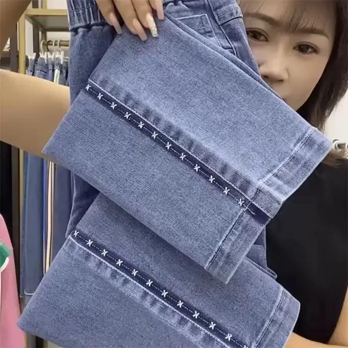 Nouvelle mode jean femmes 2025 printemps automne coréen sauvage taille élastique droite cheville lon