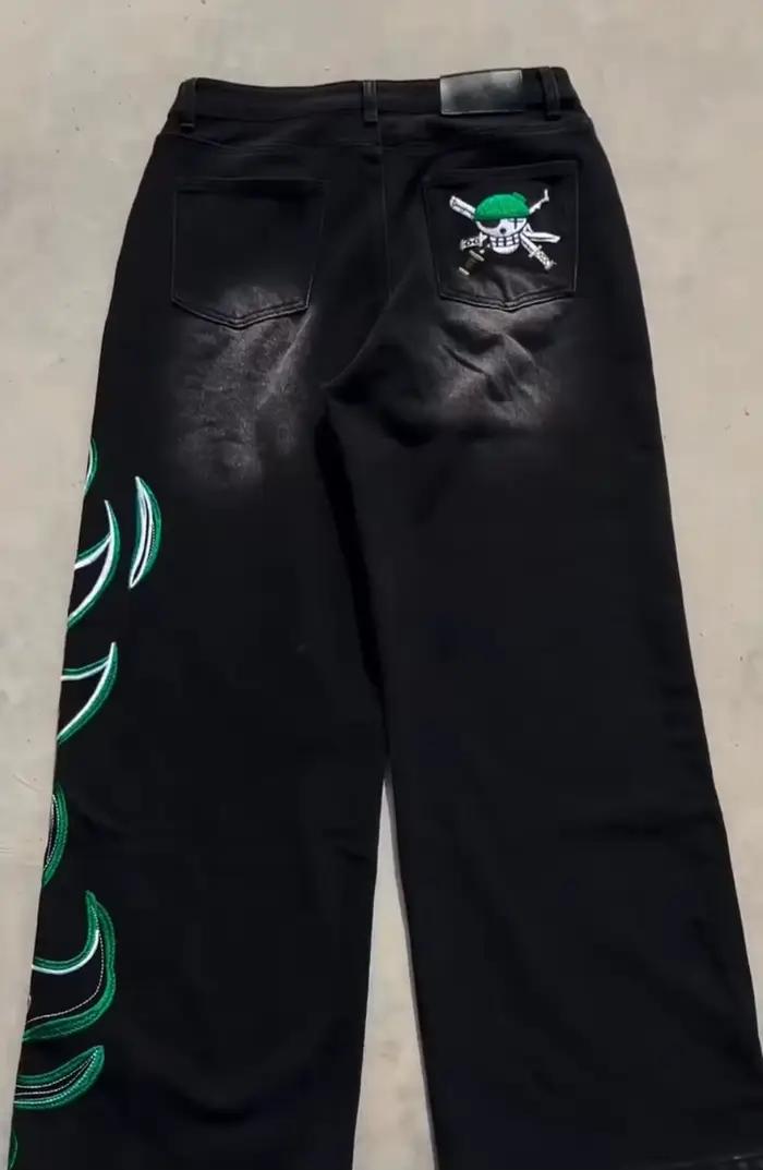 Jeans vintage japonais brodés style dessin animé pour homme, coupe droite ample Y2K, streetwear goth