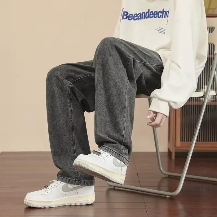 Jean décontracté pour hommes, longueur cheville, classique, droit, Denim, jambes larges, bleu clair,