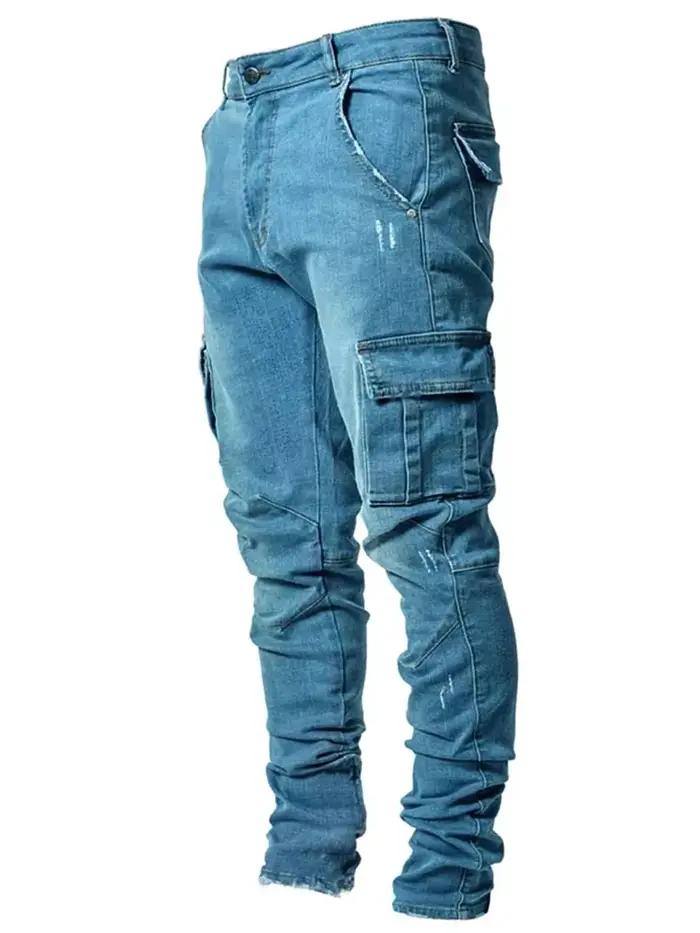 Streetwear hommes jeans Stretch jean décontracté hommes jean poche solide coupe ajustée pantalon mou
