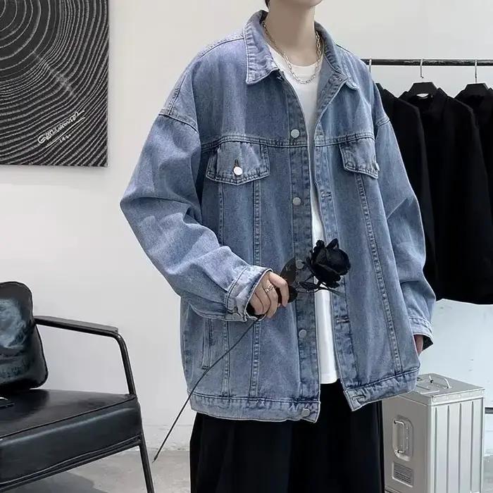 Veste en jean à col imprimé pour homme, coupe ample, automne