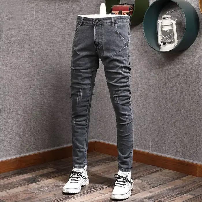Créateur de mode hommes jean rétro gris Stretch mince déchiré jean hommes élastique pantalon Vintage