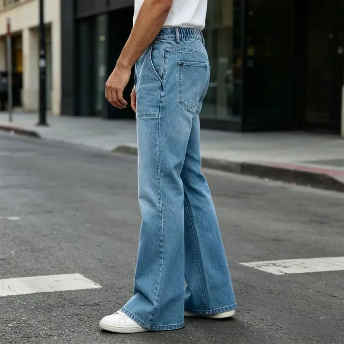 Pantalon en jean évasé pour homme, décontracté et tendance, couleur unie, taille élastique, coupe cl