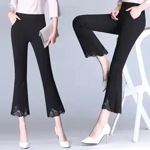 Pantalon élastique taille haute pour femme, pantalon large, vêtements chics et élégants, qualité G,