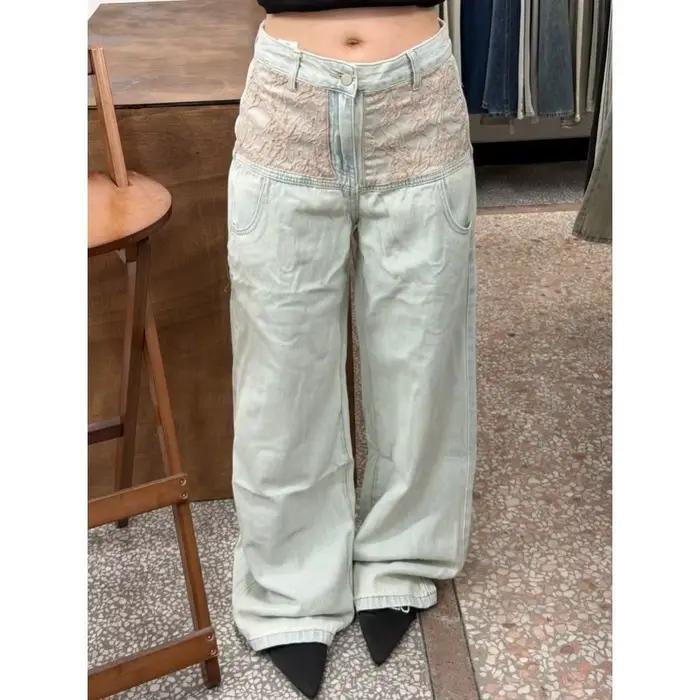 Nouveau Jean Rétro 2026 avec Poches en Dentelle, Pantalon Long Fluide Coupe Tube