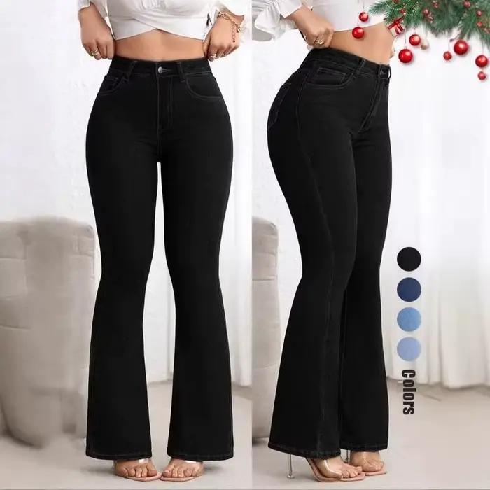 Jean évasé taille haute élastique pour femme, effet amincissant et rehausseur de fesses, confortable
