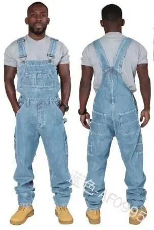 Salopette en jean pour hommes, pantalon de travail décontracté, ample, épissure à la mode, pantalon