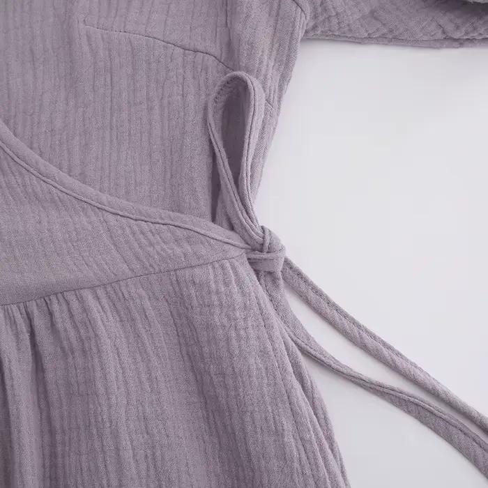 Robe longue en gaze de pansement rétro pour femmes, manches bouffantes à col en V, bandage à lacets,