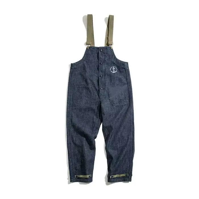 Cargo jean combinaison rétro marine sangle pantalon printemps automne lavé jean droit hommes mode pa