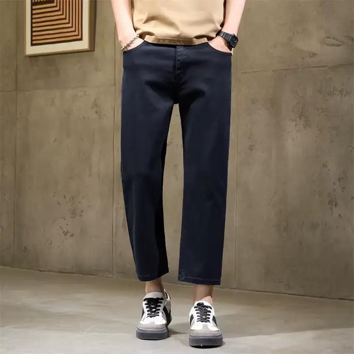 Pantalon en jean court vintage américain pour homme, nouvelle collection 2026, coupe droite extensib