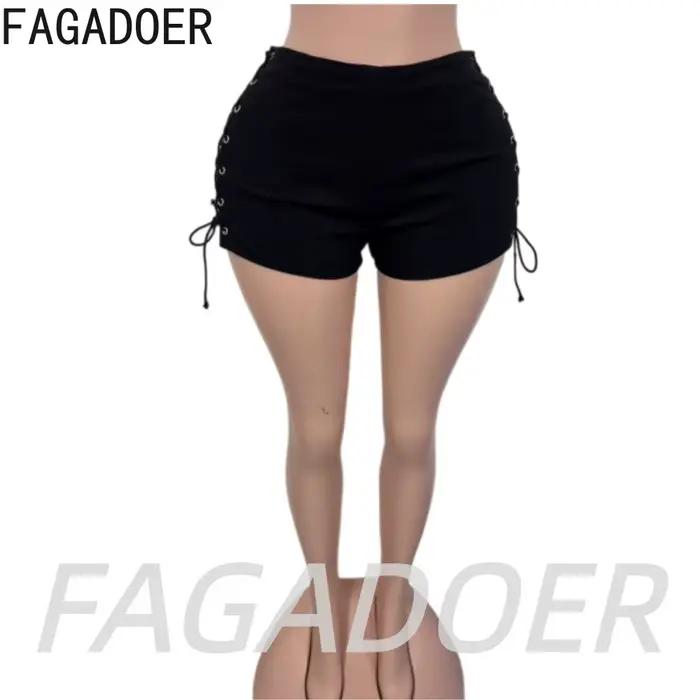 FAGADOER Short en jean noir moulant Y2K pour femme, style punk avec lacets latéraux, streetwear, tai