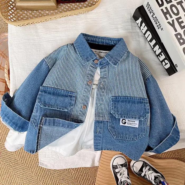 Veste en Jean à Rayures Oupilées pour Enfant Garçon, Manteau à la Mode, Nouvelle Collection Printemp
