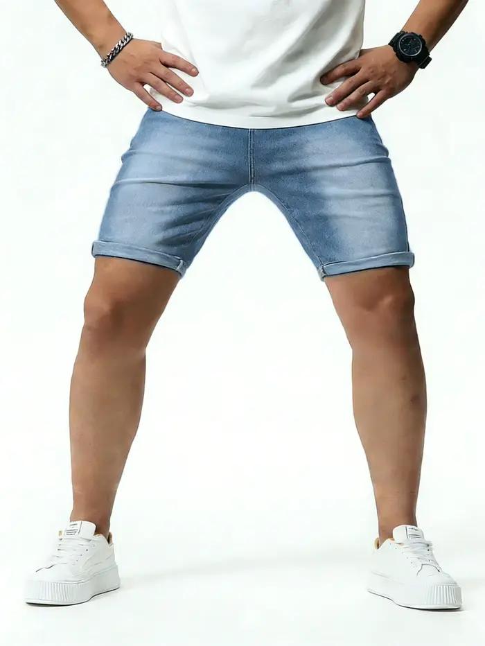 Shorts en jean bleu Y2K pour hommes, coupe slim, style décontracté, mode streetwear, sans accessoire