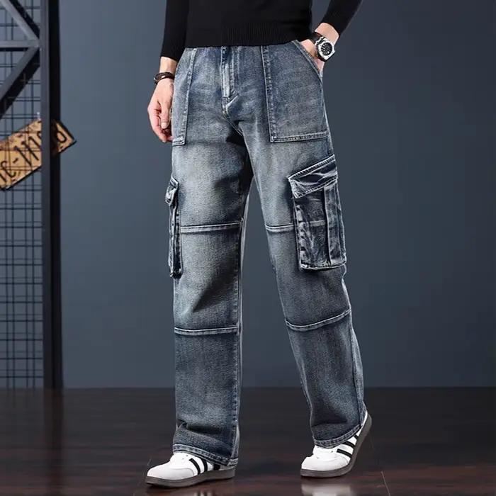 44 grande taille jean hommes multi-poches Cargo Denim pantalon mode décontracté Baggy jean pantalon