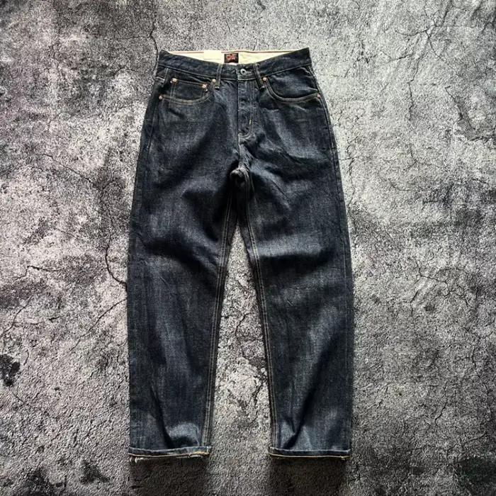 Jean en Denim Indigo à lisière épaisse et lourde de 15oz, pantalon droit ample à volants Sakura, pri
