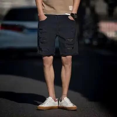 Shorts en jean déchirés pour hommes, style décontracté, longueur genou, couleur unie, blanc, classiq