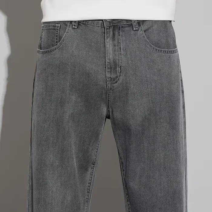 2025 Lyocell été mince jean hommes taille haute ample confortable droit élastique Denim pantalon aff