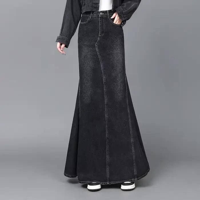 La nouvelle jupe en jean rétro taille haute en queue de poisson pour femmes dans l'automne et l'hive