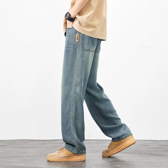 Jeans fins pour hommes printemps-été, tissu en lyocell doux, style coréen, pantalon ample à jambes l
