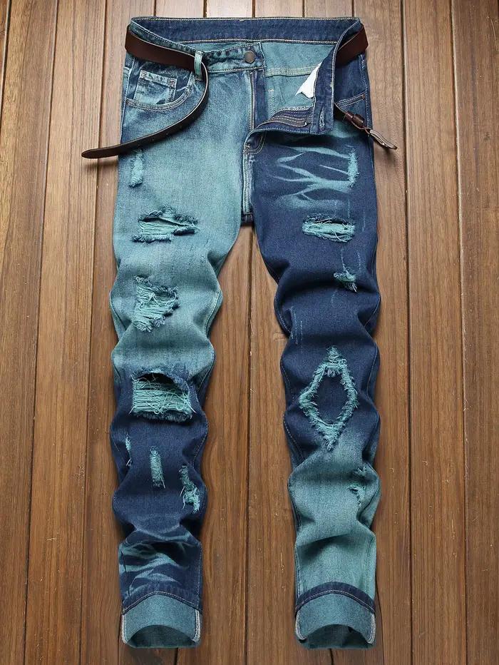Nouveau jean rétro homme déchiré jambe droite pantalon déchiré jean à la mode pantalons décontractés
